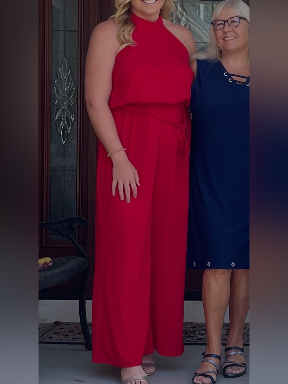 Fashion Nova Red Wide-Leg Halter Jumpsuit with Tie Waist